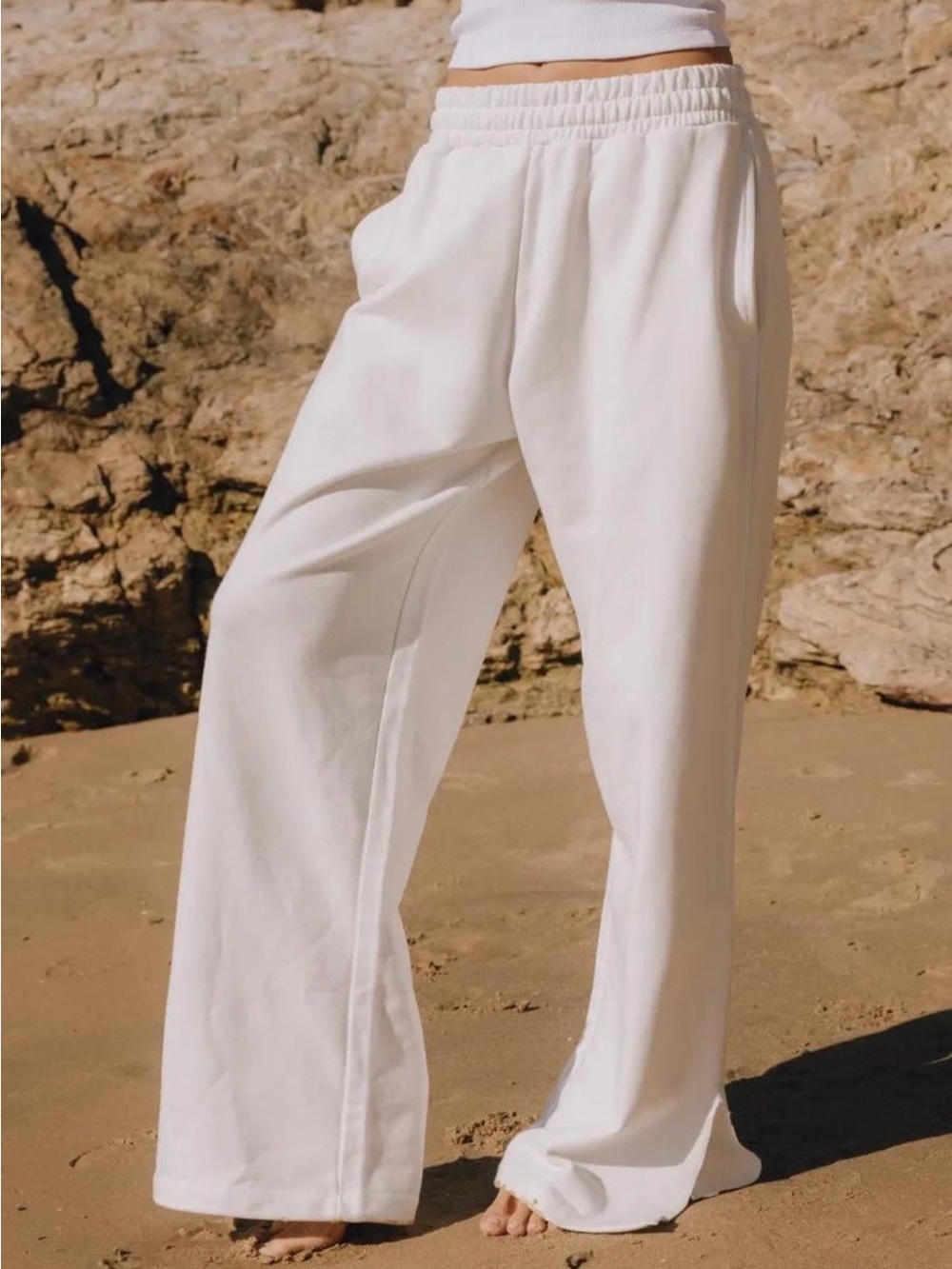 Daily Drills White Wide-Leg Sweatpants in white, size xs/s